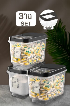 3-teilige 10-Liter-Tablettenwaschmittel-Aufbewahrungsbox mit Schiebedeckel – beschrifteter Waschmittel-Aufbewahrungsbehälter Anthrazit MCH-676 - 1