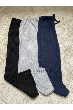 3-teilige bequeme Damen-Cordhose und Trainingsanzug in Schwarz – Grau – Marineblau – Lässiger, bequemer Schlafanzug für zu Hause - 2