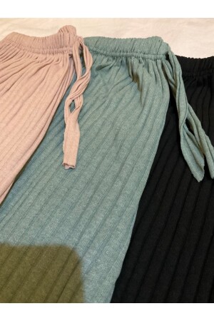 3-teilige bequeme Damen-Cordhose und -Trainingsanzug in Schwarz – Wassergrün – Haut, lässiger, bequemer Schlafanzug für zu Hause K0109-0010 - 2