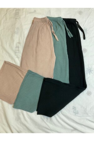 3-teilige bequeme Damen-Cordhose und -Trainingsanzug in Schwarz – Wassergrün – Haut, lässiger, bequemer Schlafanzug für zu Hause K0109-0010 - 3