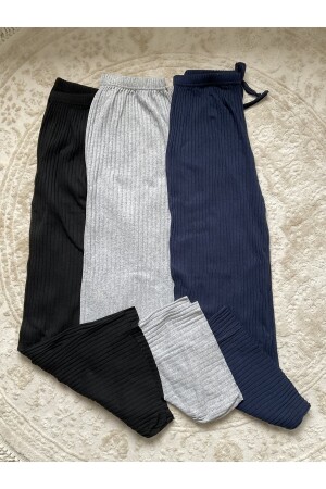 3-teilige Cordhose und Trainingsanzug für Damen in Schwarz – Grau – Marineblau, Freizeit-Pyjama für Zuhause K0109-001 - 2