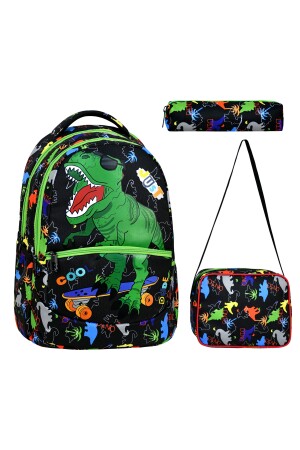 3-teilige Grundschultasche mit Dinosauriermuster für Jungen mit Brotdosen und Stifthalter CAN2023-3-TREX - 2