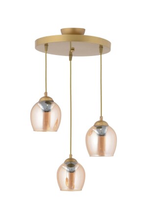 3-teilige moderne Hängelampe aus goldenem Honigglas, Kronleuchter für Wohnzimmer, Küche, Flur, Kronleuchter (Echtglas) esktme3lüblcm - 2