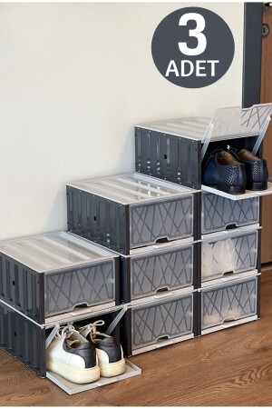 3-teilige modulare Schuhaufbewahrungsbox – stapelbarer Schuh-Organizer, Schuhschrank mit Abdeckung - 3