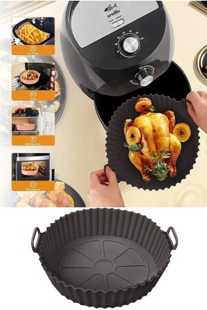 3-teilige praktische Silikon-Airfryer-Backform SCHWARZ, Kleeblatt – Muffin – Ofen mit zwei Fächern – Mikrowelle Hh - 3