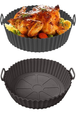 3-teilige praktische Silikon-Airfryer-Backform SCHWARZ, Kleeblatt – Muffin – Ofen mit zwei Fächern – Mikrowelle Hh - 4