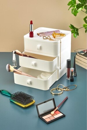3-teilige Schmuck-, Make-up- und Kosmetik-Organizer-Schublade, Büro-Schreibtisch-Organizer, Weiß TKY-OM-3700BYZ-3L - 1