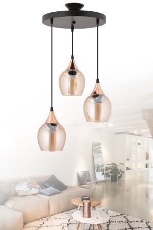 3-teilige schwarze Bronze detaillierte Honigglas moderne Pendelleuchte Kronleuchter Wohnzimmer Küche Zimmer Flur Kronleuchter (ECHTES GLAS) 3syhtpsiblcamm3 - 4