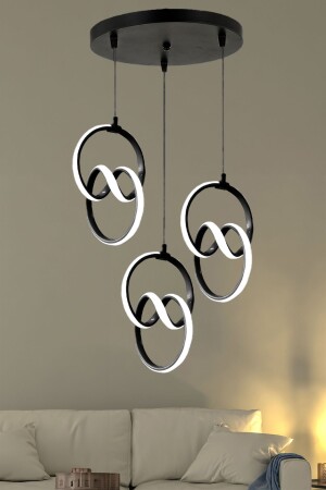 3-teilige schwarze moderne Pendelleuchte, LED-Kronleuchter, weißes Licht, Wohnzimmer, Küche, Zimmer, LED-Kronleuchter - 4