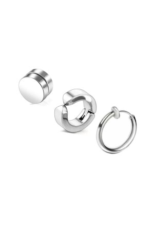 3-teilige Unisex-Ohrringe aus gequetschtem Magnetstahl ohne Löcher in Silber - Jaida Moda