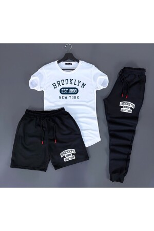 3-teilige Unisex-Oversize-Kombination aus bedrucktem Brooklyn-T-Shirt, Shorts und Trainingsanzug - 1