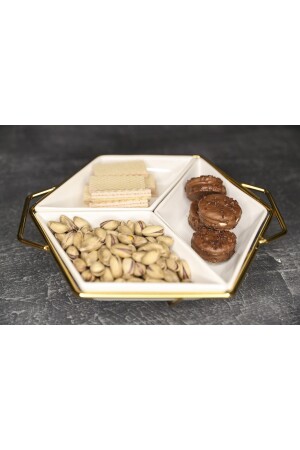 3-teilige weiße Frühstücks-Snackschale mit goldenem Ständer see-t004 - 3