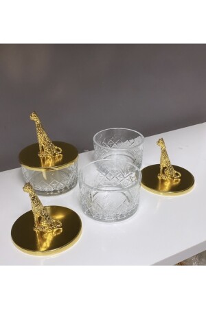 3-teilige zeitlose Snackschale mit Glasdeckel und süßer Lamellenfigur Gold YSM90122 - 4