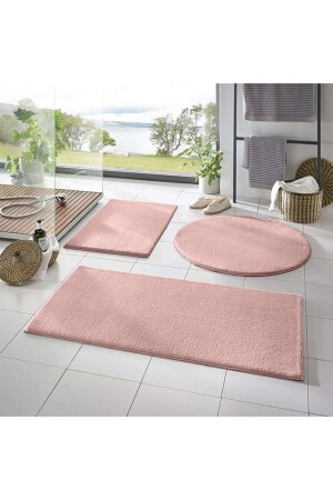 3-teiliger Badezimmerteppich, Plüsch-Fleece-Teppich, WC-Sitz-Set, Rosa, 50 x 90 – 50 x 60 – 50 x 50 (rund) BLT3LUBANYO - 1