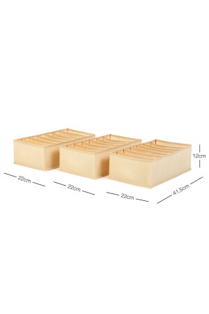 3-teiliger faltbarer Wäsche-Organizer mit 7 Fächern in Beige, Schubladen-Akkordeon-Typ - 4