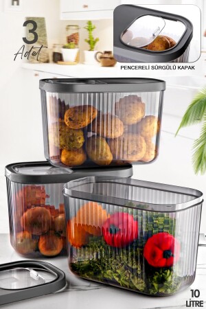 3-teiliger, gestreifter 10-Liter-Aufbewahrungsbehälter für Lebensmittel und Hülsenfrüchte in Jumbo-Größe – Aufbewahrungsbox mit Schiebedeckel MCH09454 - 2