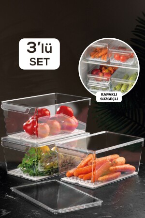 3-teiliger Kühlschrank-Organizer mit Abtropffläche und Abdeckung im Kühlschrank-Organizer, 14 x 32,5 x 20 cm, MCH-568 - 1