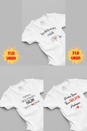 3-teiliges Baby-Body-Set aus 100 % Bio-Baumwolle, weißer Baby-Body mit Druckknöpfen, dreifach, 5135h-5137-5165 - 1