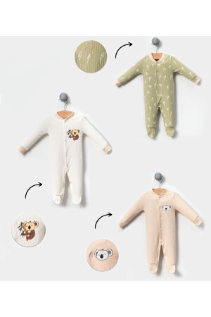 3-teiliges Baby-Strampler-Set mit Koala-Bild in Grau-Weiß - 1