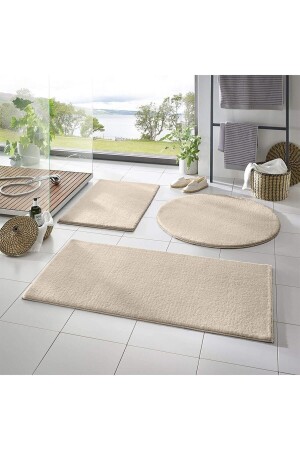 3-teiliges Badematten-Teppich-Plüschteppich-Toilettensitz-Set Beige 50x90-50x60--50x50(RUND) - 2