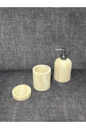 3-teiliges Badezimmer-Set aus Travertin-Marmor, 3-teilig, Marmor, Beige, 0718716961132 - 4