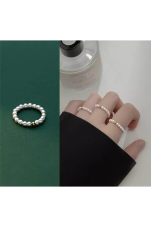 3-teiliges Damen-Ringset mit Glasperlen und Gold - 2