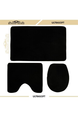 3-teiliges, einfarbiges, schwarzes Ultrasoft-Badezimmerteppichmatten-Set Damask mit rutschfester Unterlage, WC-Schüssel-Set - 8