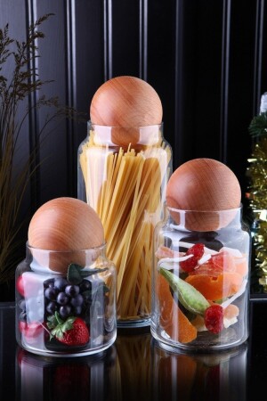 3-teiliges Glasgefäß-Set, Snackglas, Gewürzglas, Pilzkugel-Aufbewahrungsbehälter mit Deckel, Lamproahşapp - 2