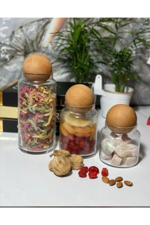 3-teiliges Glasgefäß-Set, Snackglas, Gewürzglas, Pilzkugel-Aufbewahrungsbehälter mit Deckel, Lamproahşapp - 4
