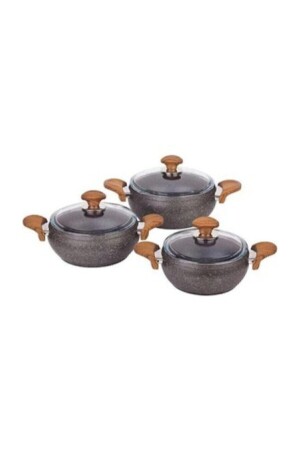 3-teiliges Granit-Auflauftopf-Set mit grauem Holzgriff 8696849005812 - 1