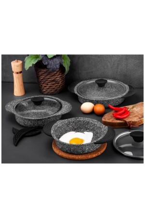 3-teiliges Granit-Kochgeschirr-Set mit Silikongriff, Schwarz TAC-3182 - 5