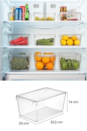 3-teiliges großes, abgedecktes Kühlschrank-Organizer-Organizer-Set, transparenter Gemüse- und Obst-Aufbewahrungsbehälter 3KAPAKLIBUYUK - 3