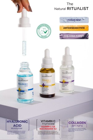 3-teiliges Hautpflege-Serum-Set (Hyaluronsäure + Vitamin C + Kollagenserum) - 1