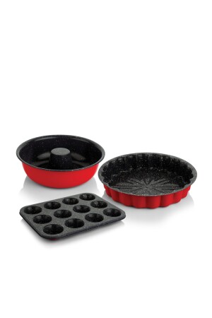 3-teiliges Kuchenformen-Set mit Blumenmuster – Rot bayev003 - 3