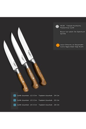 3-teiliges Küchenmesser-Set, Fleisch, Brot, Gemüse, Obst, Messer YNMD16 - 7