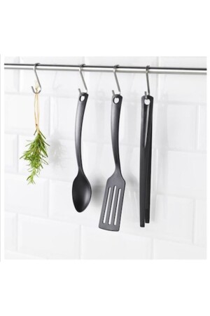 3-teiliges Küchenutensilien-Set, Löffel, Spatel, Zange, hochwertiger Polyamid-Kunststoff, Schwarz, 30 cm, BRBN-IKEA-GNARP - 2
