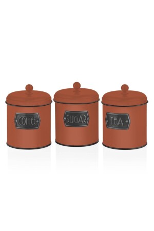 3-teiliges Metallgefäß – Vorratsdose für Tee, Zucker, Kaffee – Fliesenfarbe mmk0018 - 1