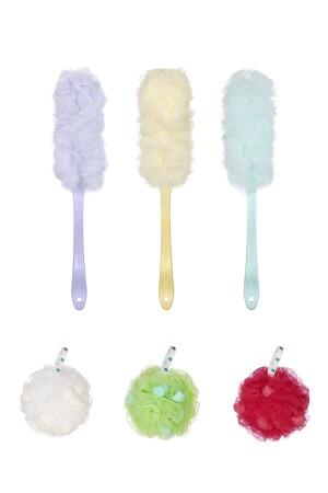 3-teiliges Pompom-Bade-Luffa-Set (3 Griffe – 3 Seife) BALMY6753 - 3