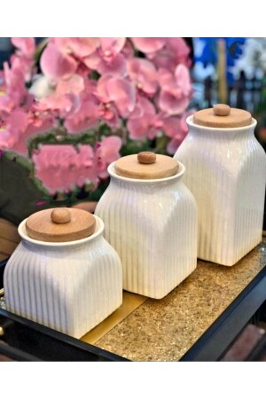 3-teiliges Porzellan-Bambusdeckel-Set für Tee, Kaffee, Zucker, Mitgift-Set mit Geschenketikett 5230189209011 - 2