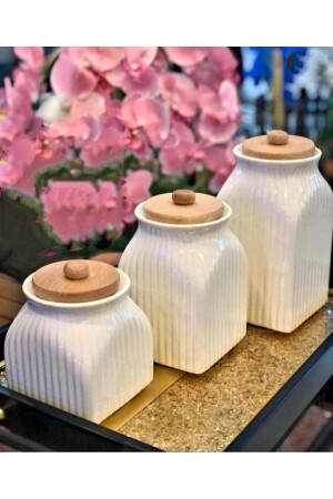 3-teiliges Porzellan-Bambusdeckel-Set für Tee, Kaffee, Zucker, Mitgift-Set mit Geschenketikett 5230189209011 - 1