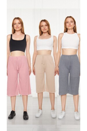 3-teiliges, puderfarbenes, cremefarbenes, geräuchertes Damen-Cord-Hosen und -Trainingsanzug, Pyjamas für Freizeitkleidung für zu Hause K0109-002 - 2