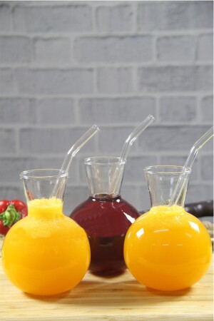 3-teiliges Softdrink-Glas Chubby Glass mit Strohhalm, Präsentations-Cocktail-Saftglas, Wasser- und Getränkeglas. 157 - İLİVA