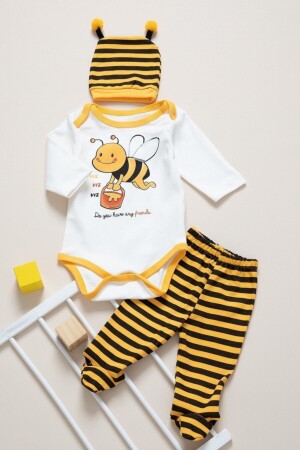 3-teiliges Unisex-Body-Set mit gelber Biene für Babys - 1