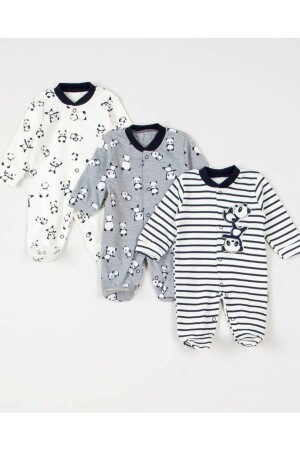 3-teiliges Unisex-Stramplerset für Neugeborene mit grauem Panda-Muster - 1