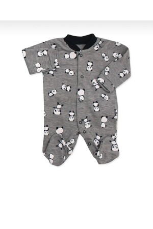 3-teiliges Unisex-Stramplerset für Neugeborene mit grauem Panda-Muster - 3