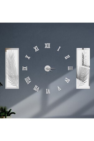 3-teiliges Wanduhren-Set, verspiegelte Palmblätter aus Acryl-Plexiglas und römisches R. Uhr wf-clock-palmroma - 1