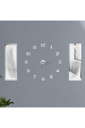 3-teiliges Wanduhren-Set, verspiegelte Palmblätter aus Acryl-Plexiglas und römisches R. Uhr wf-clock-palmroma - 2