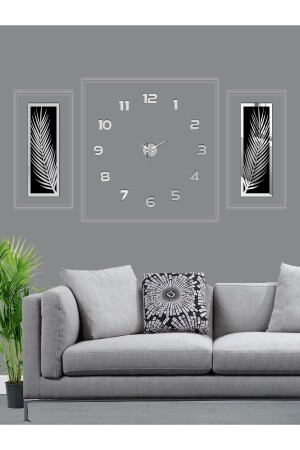 3-teiliges Wanduhren-Set, verspiegelte Palmblätter aus Acryl-Plexiglas und Wanduhr wf-saat-palmroma - 2