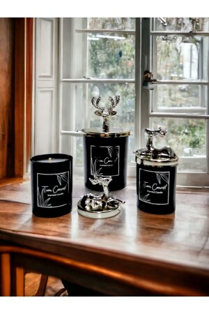 مـنـز - تصميم خاص ديكوراتي أوراق الفضة الفانيلا الرائحة 3-قطع كأس سوداء مجموعة شمعة - Tiem Concept