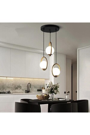 مكنسة سوسا الزخرفية الحداثة السوداء القديمة اللون الأبيض الزجاجية غرفة المعيشة - المطبخ - غرفة النوم 3 قطع الشنارة TYC00 - Fer Avize